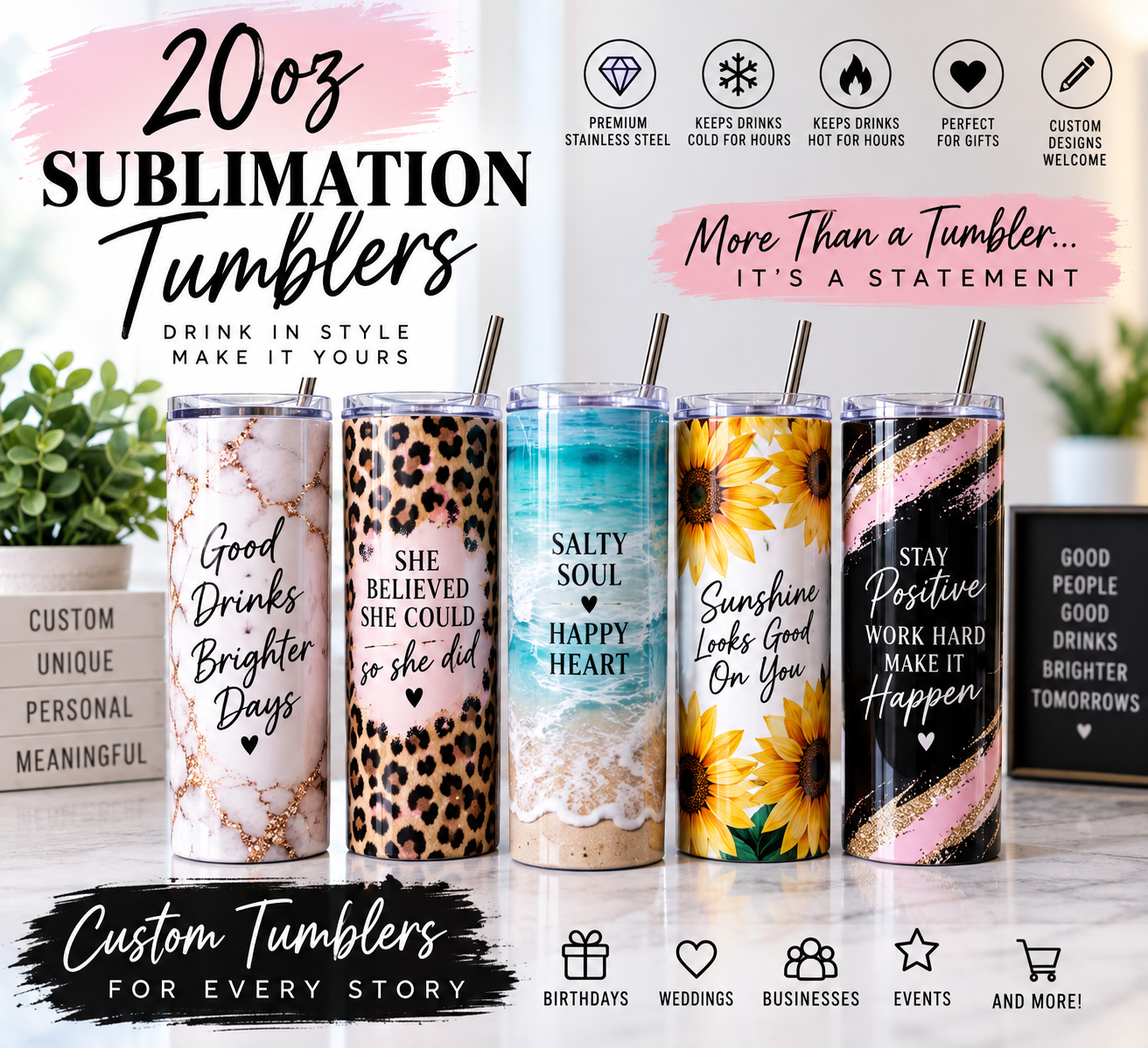 20 Custom Sublimation Tumbler