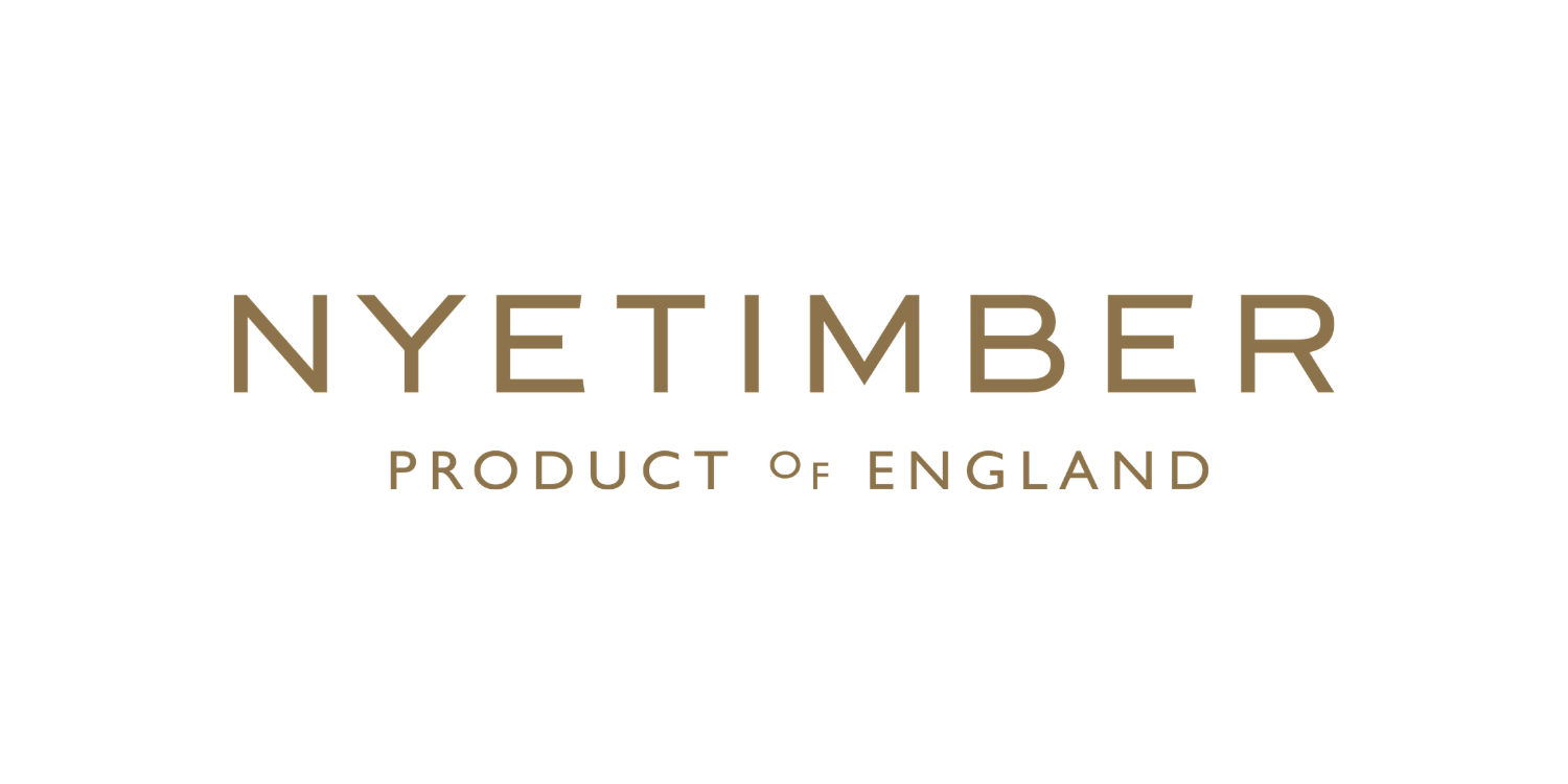 Logo for NYETIMBER, a product of England, with beige text on a white background.