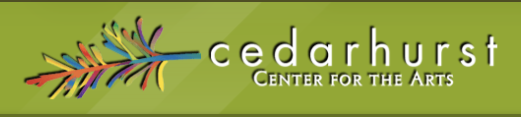 Logo for Cedarhurst Center for the Arts, with a colorful abstract tree branch on a green background.