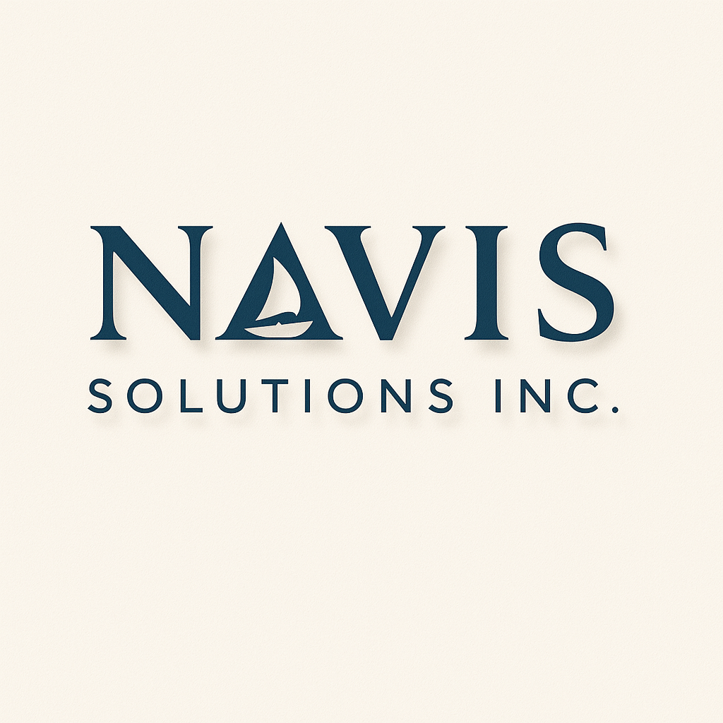 Logo for NAVIS Solutions Inc., featuring the word 'NAVIS' with the 'A' stylized as a sailboat, and the words 'Solutions Inc.' below.