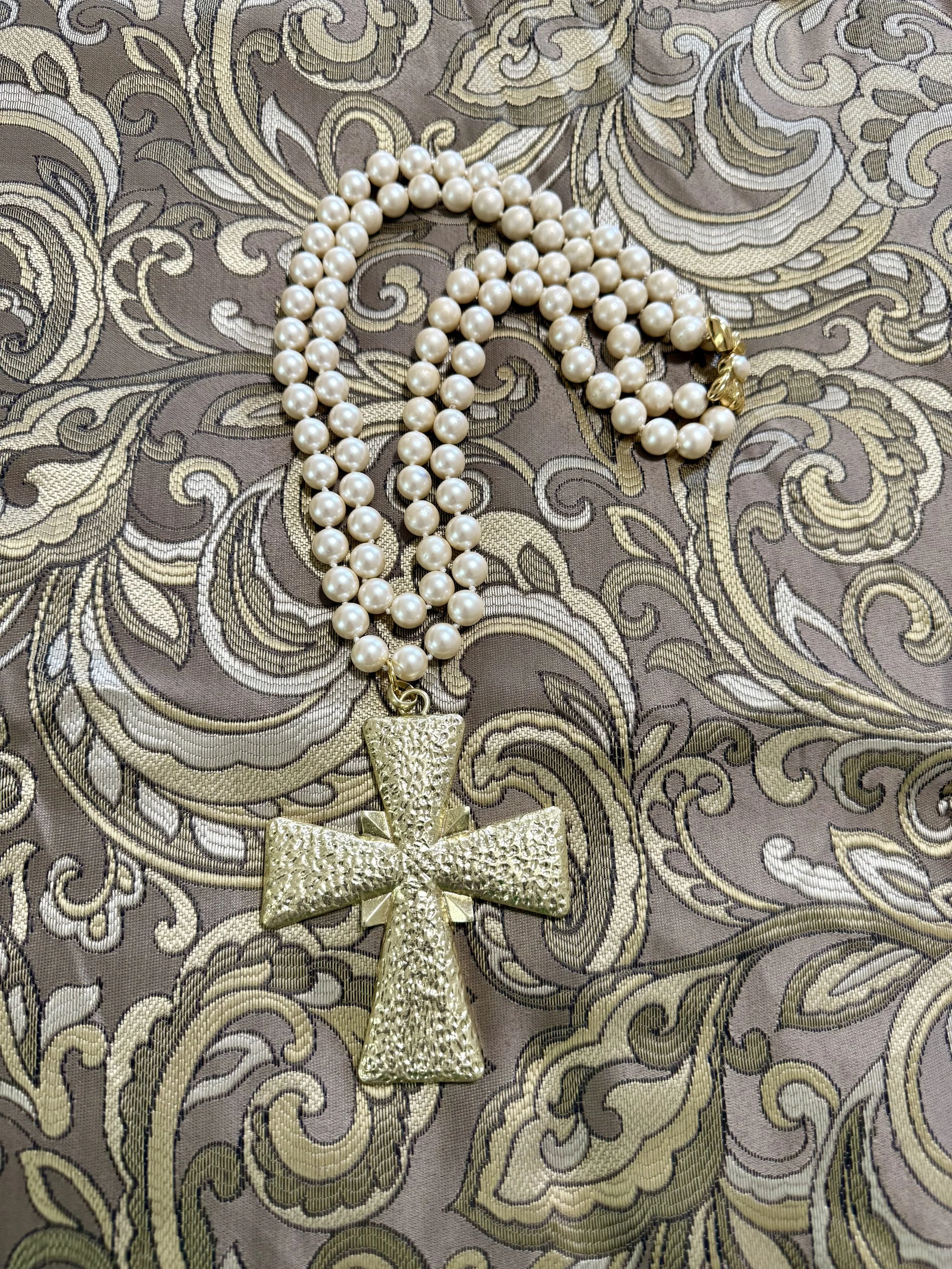 Vintage Gold Cross Pearl Pendant