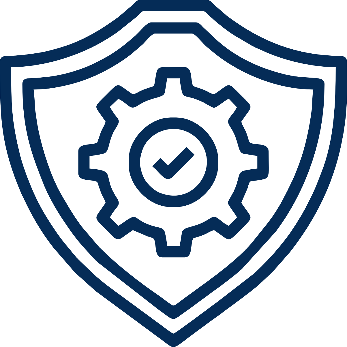 Security shield with gear and checkmark icon.
