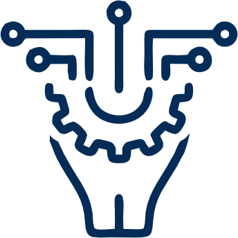 A stylized illustration of a gear combined with circuit lines and a lightbulb outline.