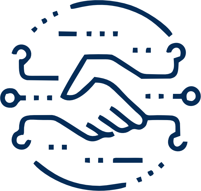 Illustration of two shaking hands with circuit-like lines around them, symbolizing cooperation or partnership.