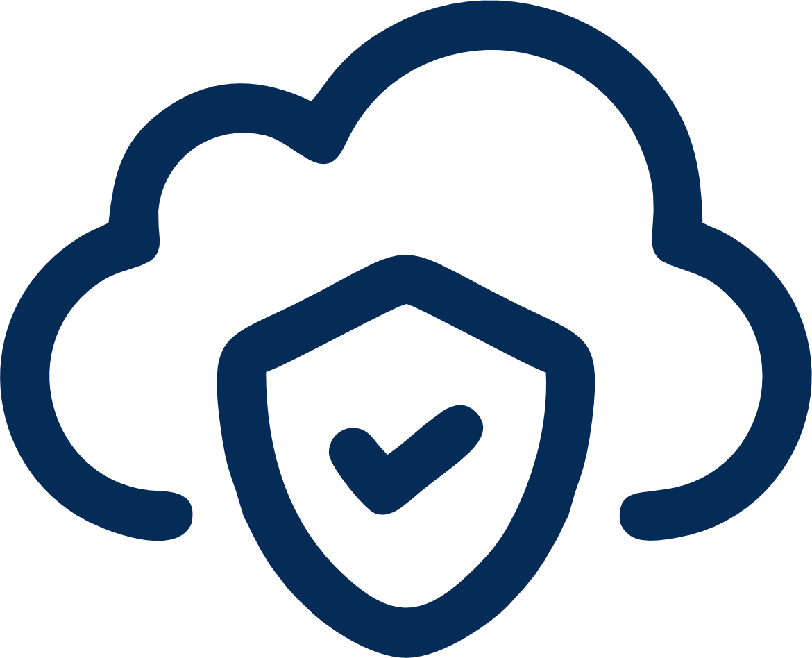 A cloud icon with a shield and checkmark inside, representing cloud security or protection.