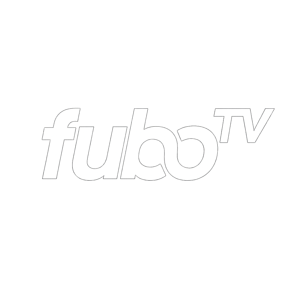 Logo of FuboTV, an American streaming service, with a black background and stylized white text.