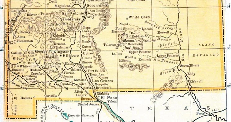 Map showing regions of Texas with city names, rivers, and geographical features from an old map.