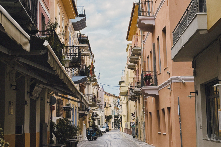 Narrow street in Nafplio, Greece