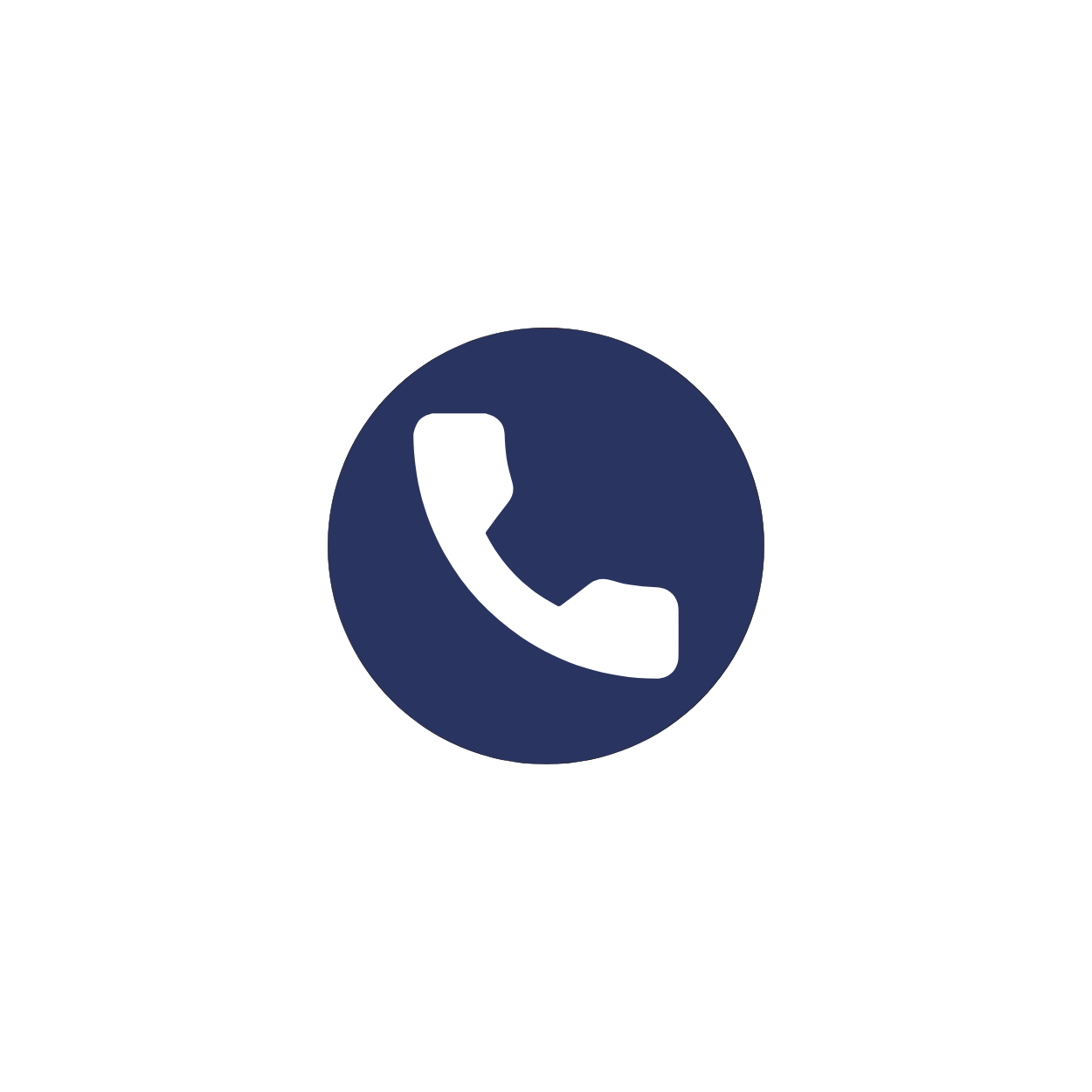 Black background with white and blue text reading 'Call'. A navy blue circle with a white telephone receiver icon centered inside.