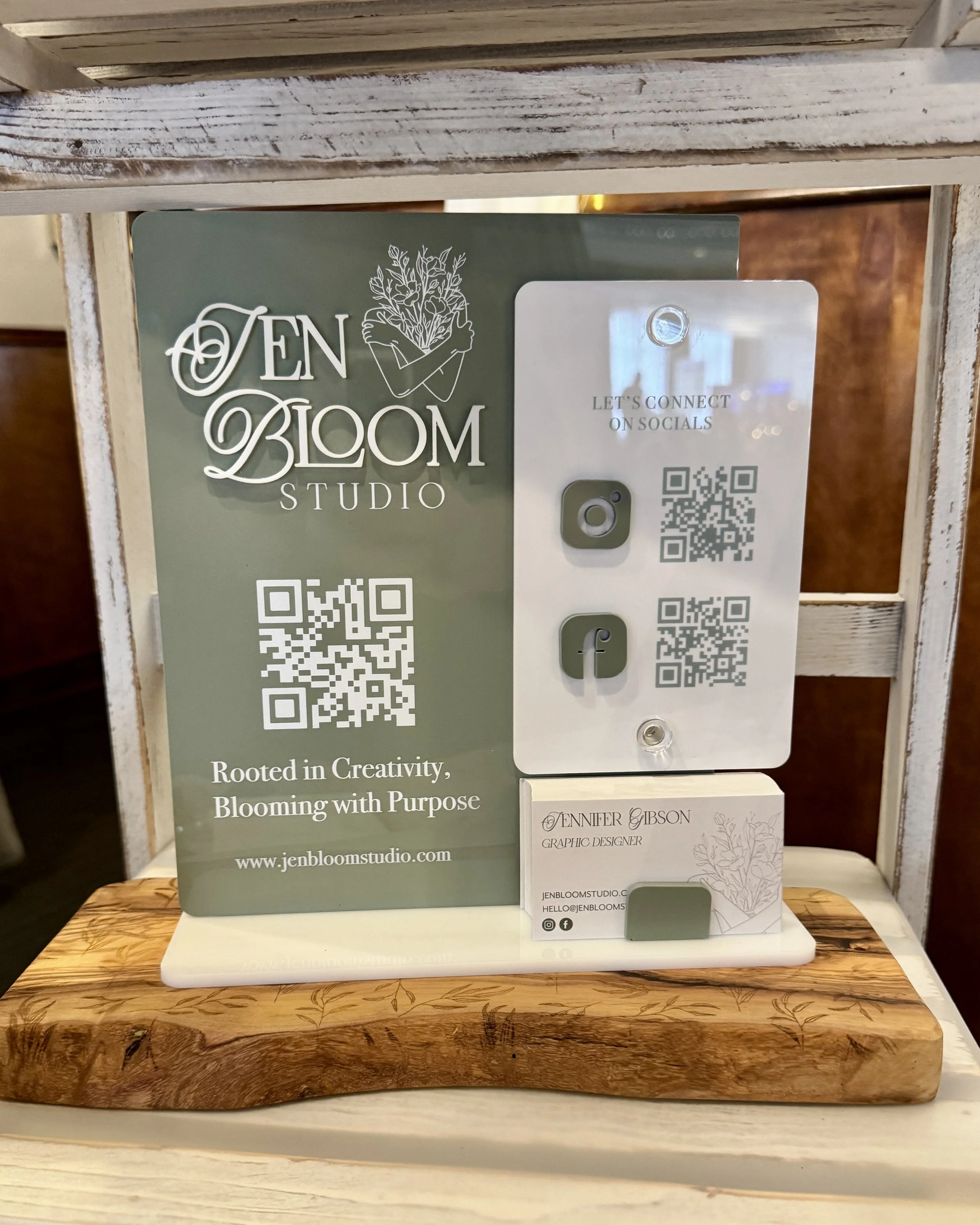 Business Acrylic Sign, QR Codes, Business Card Holder