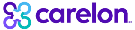Carelon logo with overlapping blue and purple circular design and the word 'carelon' in purple text.