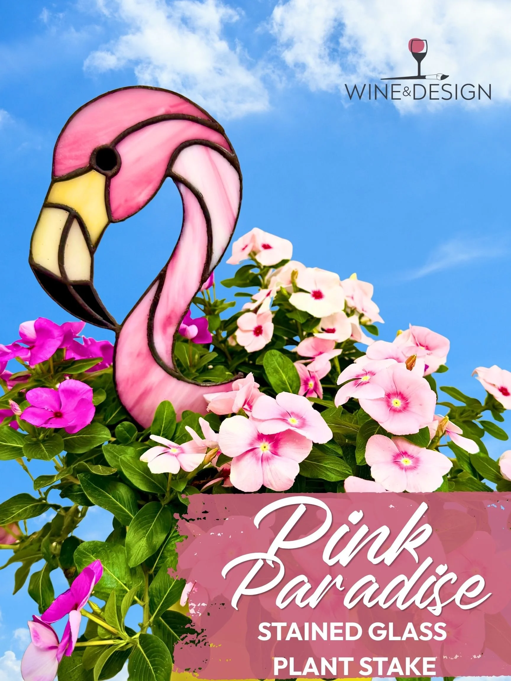Pink Paradise Flamingo Stained Glass Plant Stake