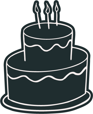 Black birthday cake illustration with candles