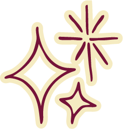 Star illustrations in pale yellow and maroon