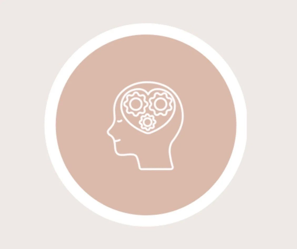 Icon of a human head in profile with gears inside the brain area, representing thinking or mental processes.