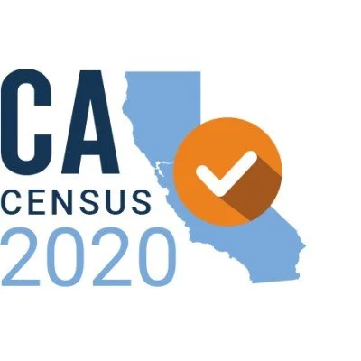 California Census 2020 logo with a map of California and a checkmark inside an orange circle.