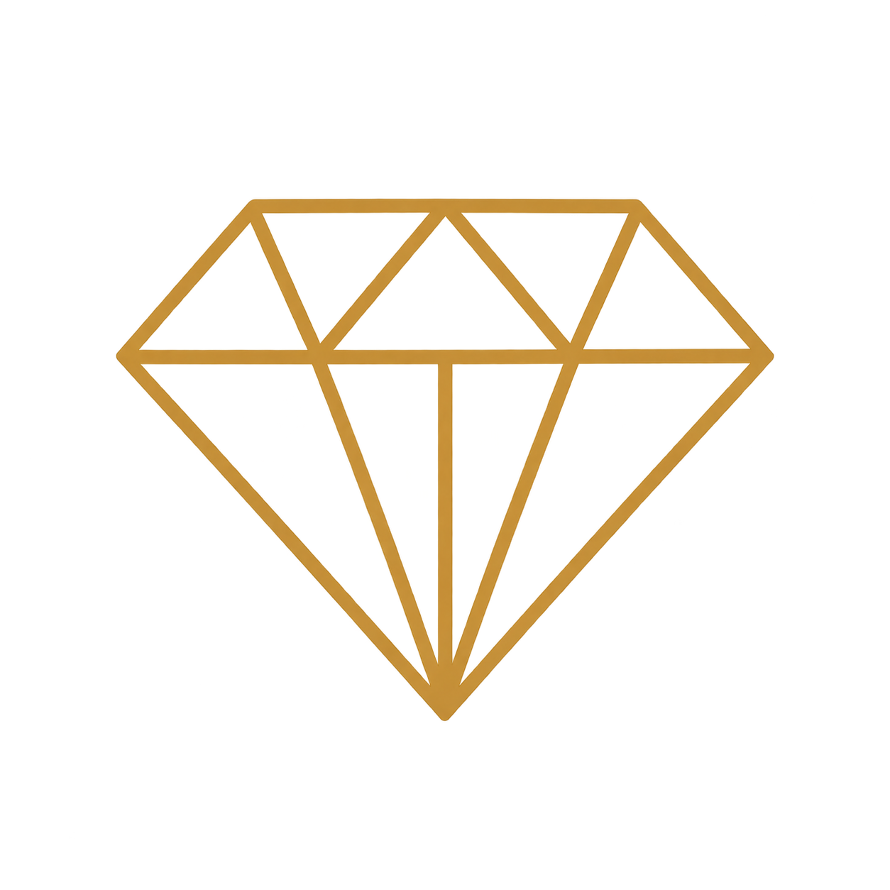 Gold outline drawing of a diamond gemstone on a black background.