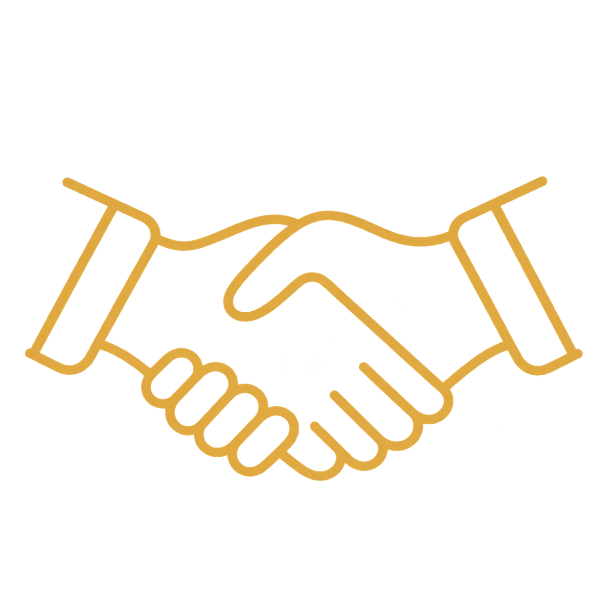 Neon sign of two clasped hands in a handshake, outlined in yellow lights.