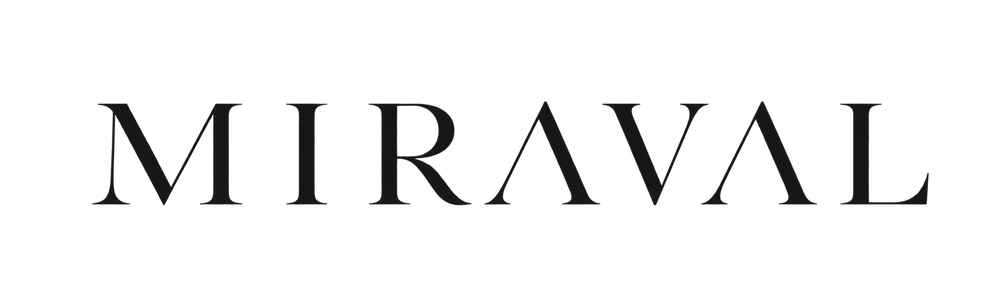 The word 'MIRAVAL' in large, black, stylized font on a black background.