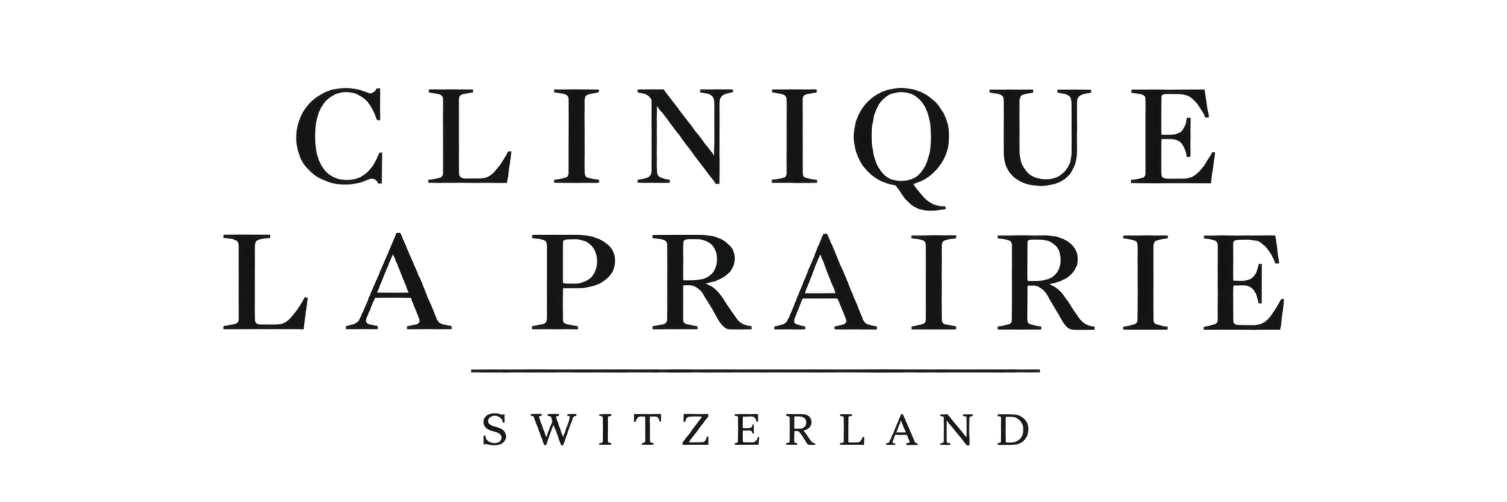 Logo with the text 'Clinique La Praire Switzerland' on a black background.