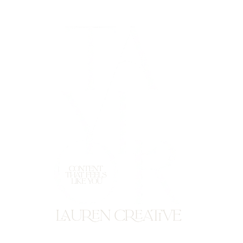 Black background with white text reading 'TA VOR' and 'Lauren Creative,' along with a phrase 'Content That Feels Like You' inside a circle.