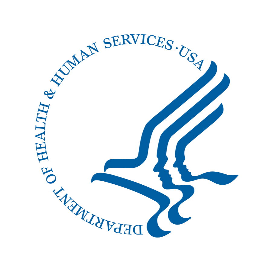 Logo of the Department of Health & Human Services USA with stylized blue profiles of human heads and faces.