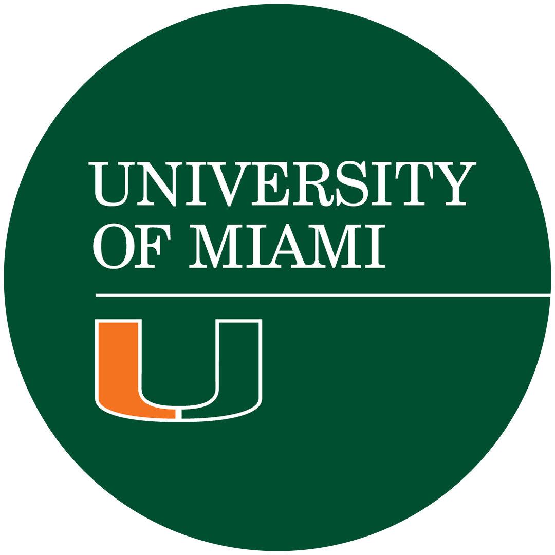 University of Miami logo on a green background with the university's name in white text.