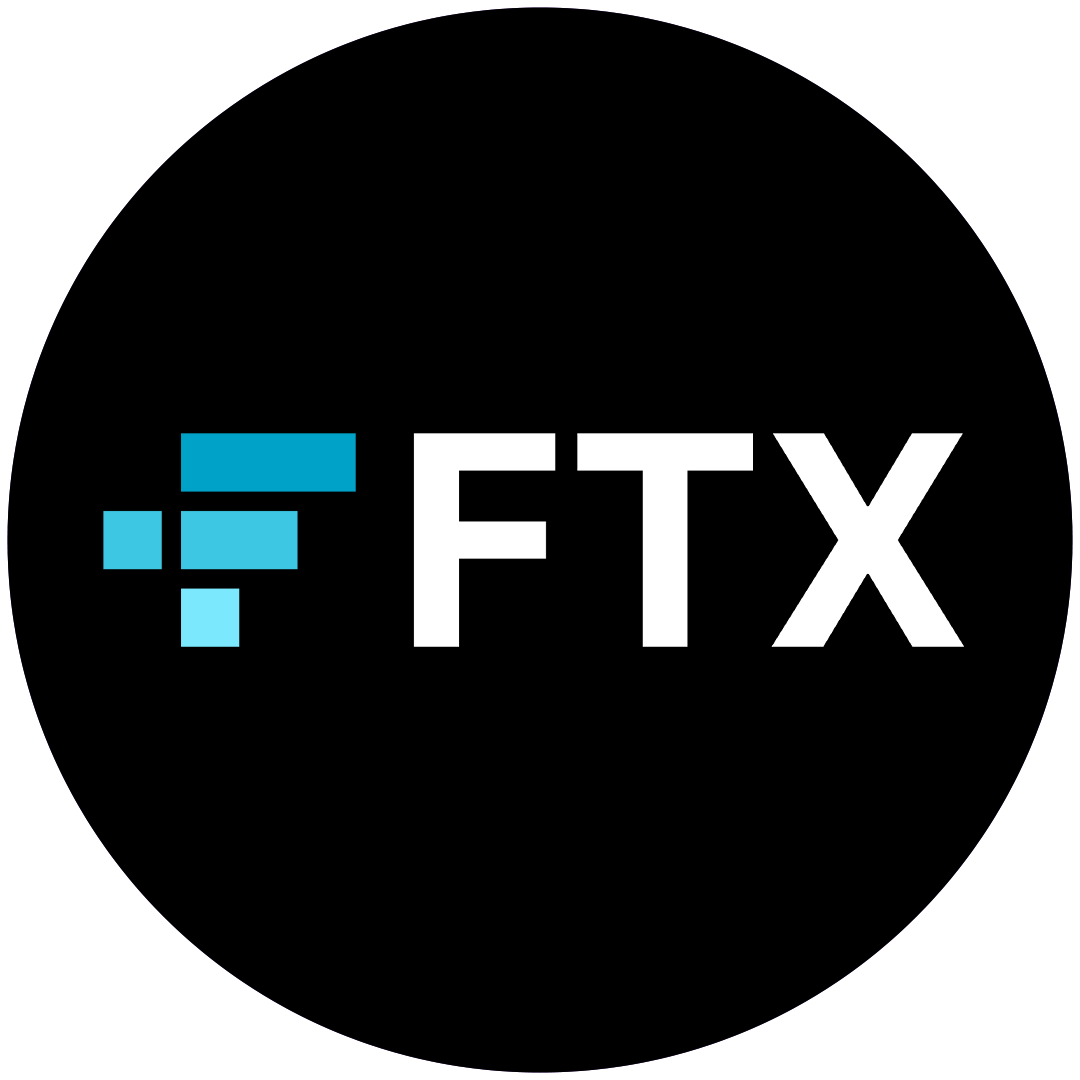 FTX logo with stylized blue squares and white text 'FTX' on a black background.