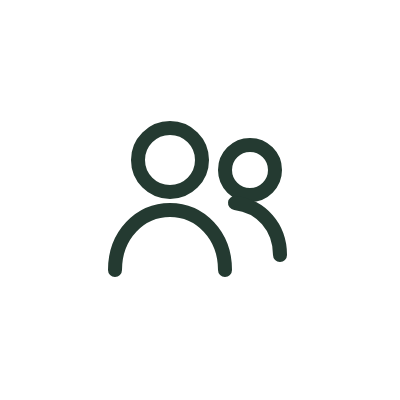 Icon of a person with a smaller person or child behind them, set against a black background.