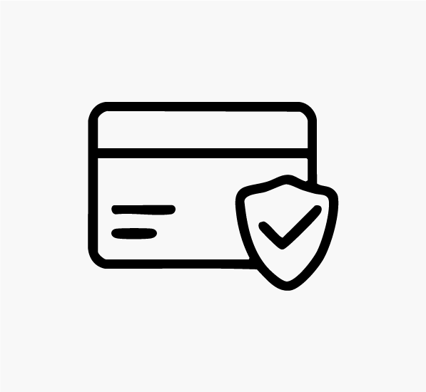 Icon showing secure payment with a card and shield.