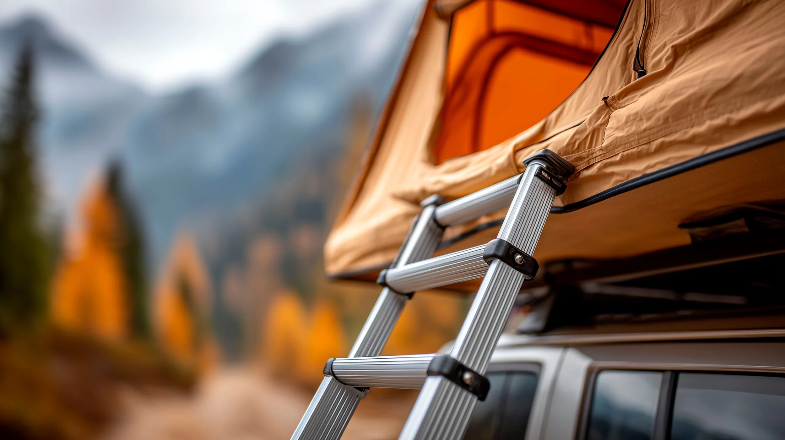 Overlander rooftop tent ladder close up.