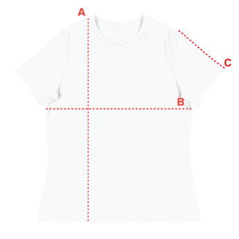 Diagram of a white t-shirt with labeled measurement points for length, shoulder width, sleeve length, and chest width.