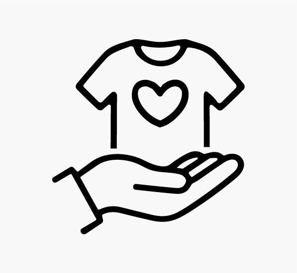 Icon showing orders give back with a heart on shirt in a giving hand.