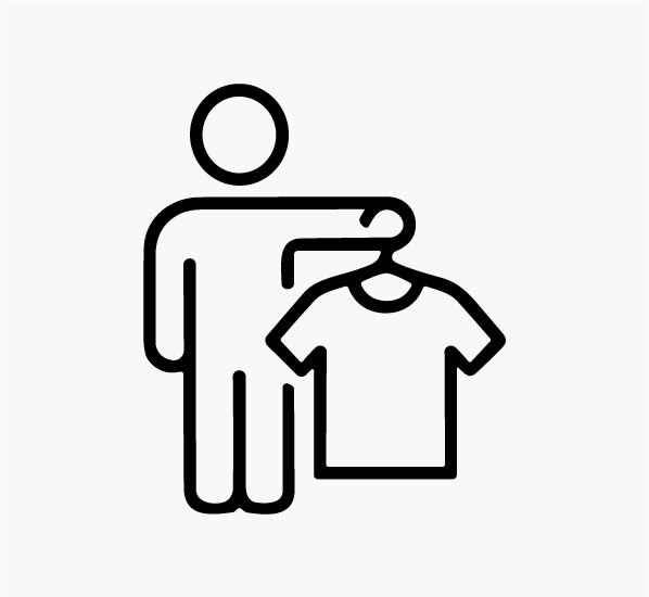 Icon showing friendly service with a person and a t-shirt.