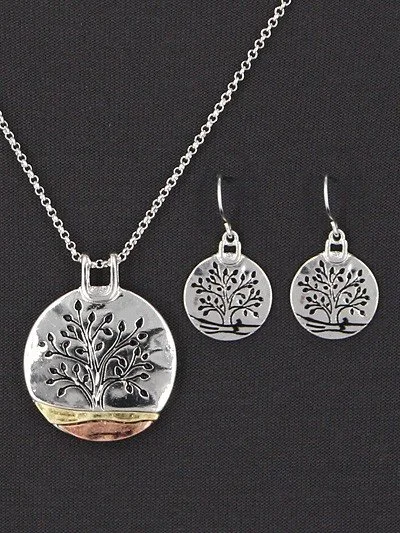 Celtic Tree of Life Tri-Tone Medallion & Earring Set