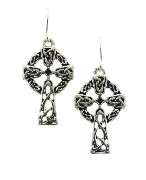 Celtic Trinity Infinity Cross Antique Silver Drop Earrings