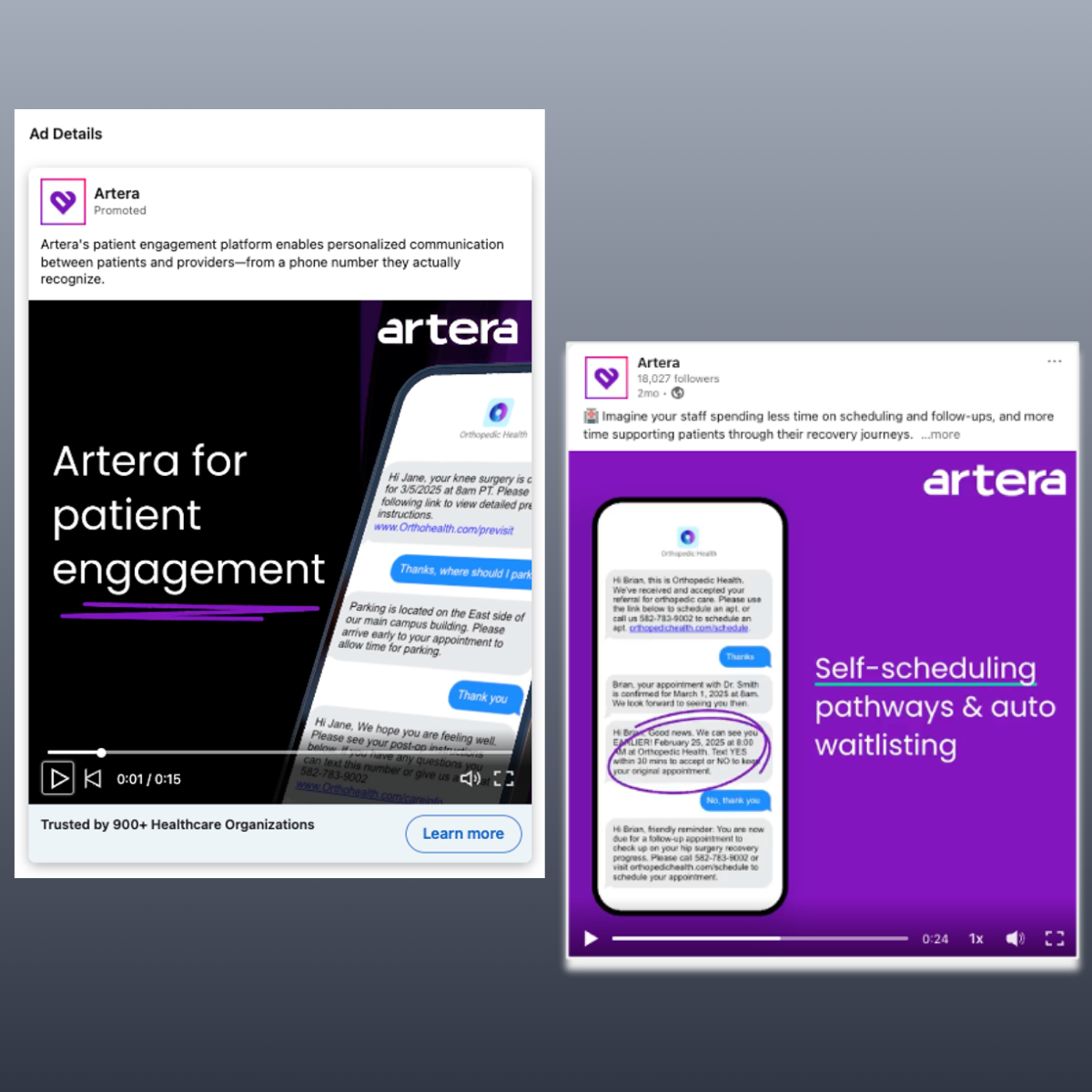 Artera brand campaign paid and organic placements