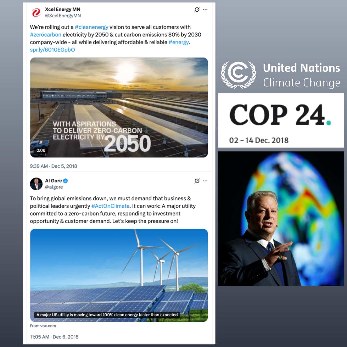 Al Gore retweets Xcel Energy Zero Carbon announcement at COP 24