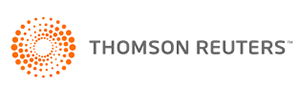 Thomson Reuters logo, featuring orange circular icon and gray text