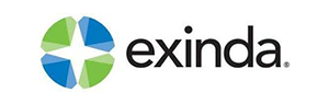 Exinda logo with a green and blue geometric star shape and the word 'exinda' in lowercase letters.