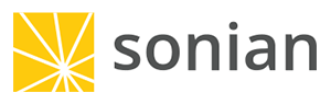 Logo with a yellow sunburst symbol and the word 'sonian' in lowercase letters