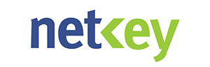 Logo of NetKey with blue and green text.