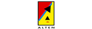 Alten logo with a red, yellow, and black design featuring an arrow pointing upward and a stylized hand.