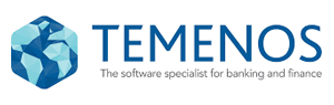 Temenos logo with a blue geometric sphere and the words 'Temenos The software specialist for banking and finance'