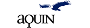 A logo with a stylized eagle above the word 'AQUIN' in black lettering
