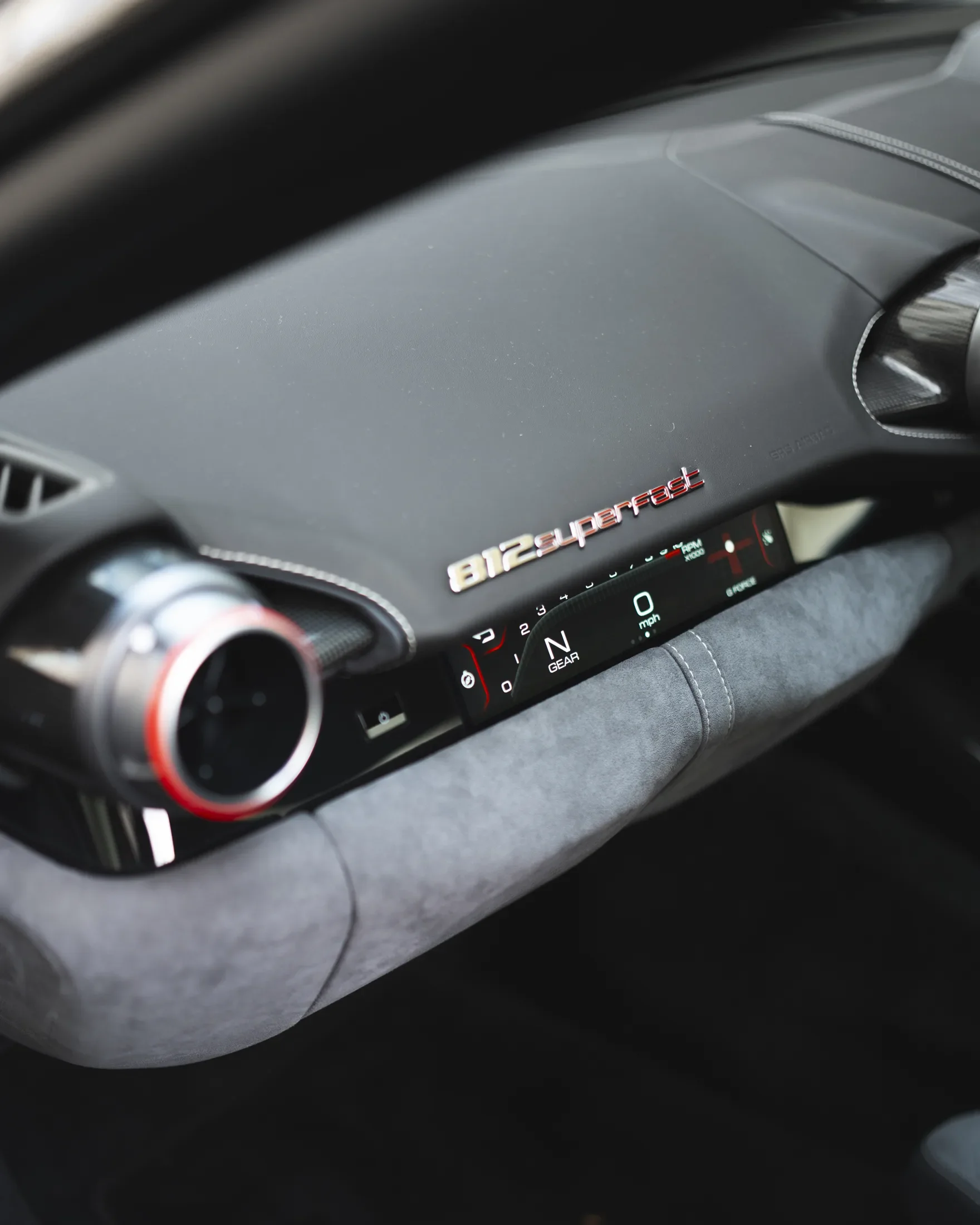 Ferrari 812 Superfast in Blue Pozzi — Dashboard and circular air vent — AKC Asset Management.
