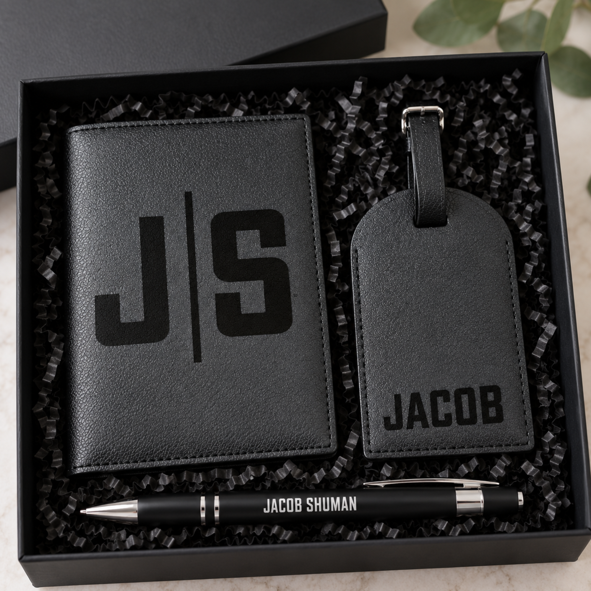 Personalized Travel Gift Set - Passport Holder, Luggage Tag and Pen