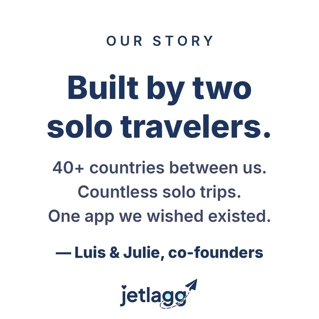We&rsquo;ve solo traveled 40+ countries between us. The hostel small talk, the &ldquo;want to grab dinner?&rdquo; gamble, the group tour with strangers who became friends. Jetlagg is the app we always wished existed. Launching next week &mdash; link 