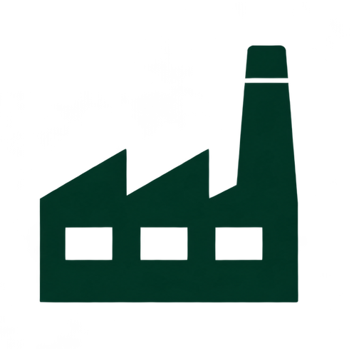 Icon of a factory or industrial building with three windows and a tall chimney