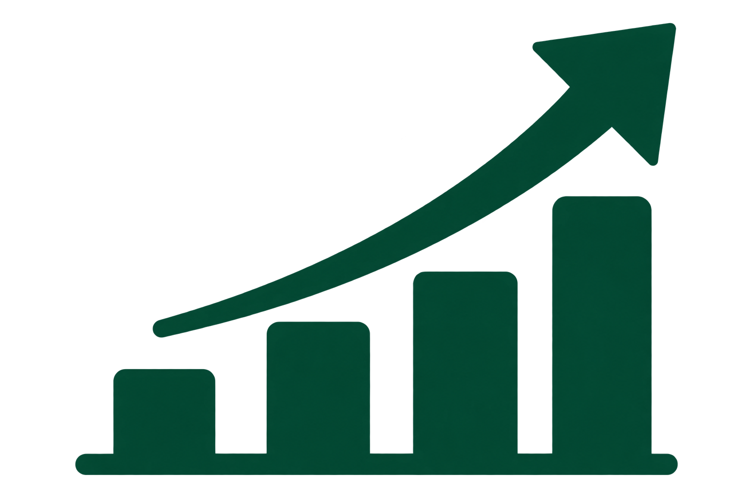 A green upward-pointing arrow with a curved tail.